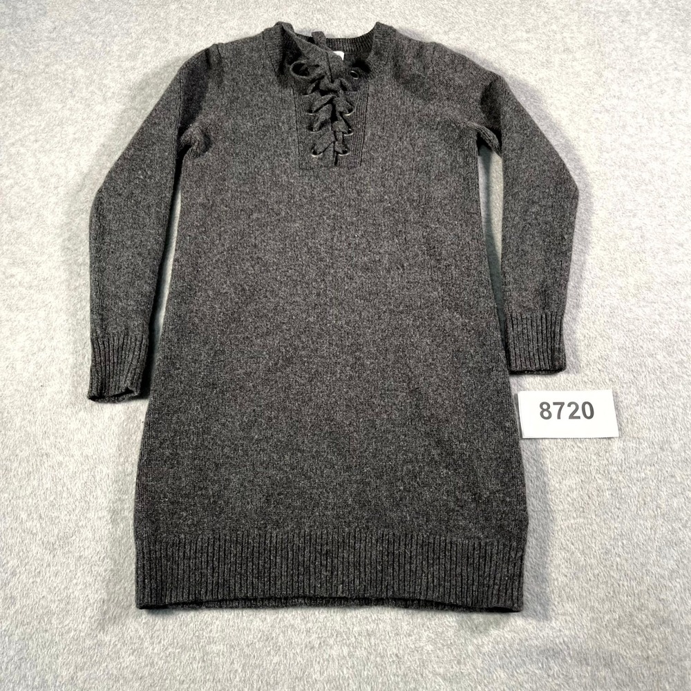 Madewell Sweater Dress Womens XS Charcoal Gray Merino Wool Lace Up Neck Winter